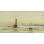 A Clarence (1882 - 1966), watercolour, harbour scene, signed, 5" x 10", framed