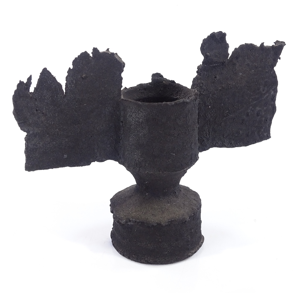 Colin Pearson (British 1923 - 2007), black basalt glaze pottery winged-form vase, maker's marks, - Image 3 of 4