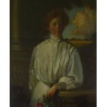 Edgar Leigh, oil on canvas, portrait of a young woman, signed and dated 1910, 50" x 30", framed