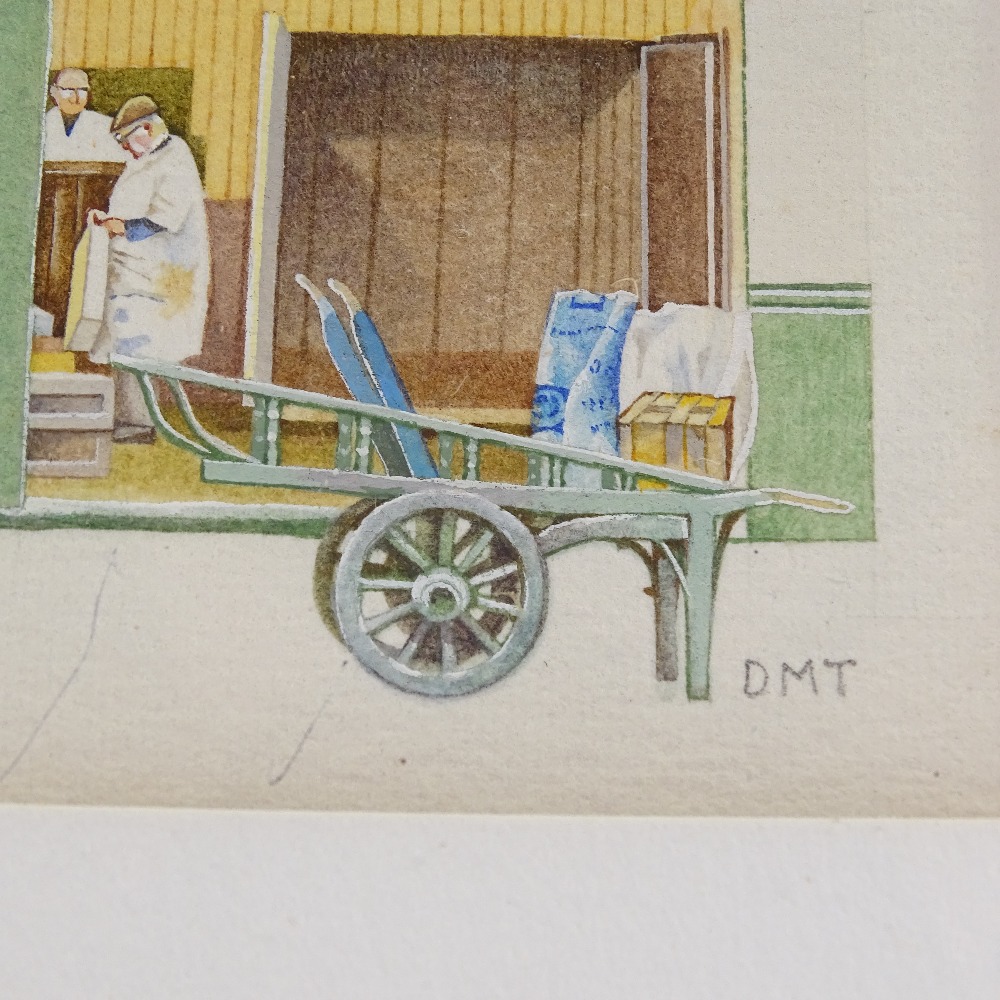 A pair of miniature watercolours, studies of shop fronts, signed with monograms DMT, Royal Academy - Image 4 of 4