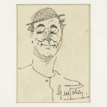George Robey, pen and ink caricature drawing and a signed photograph, mounted in single frame,