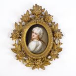 A 19th century hand painted porcelain plaque, after Guido Reni, portrait of Beatrice Cenci, in