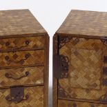 WITHDRAWN A pair of Japanese Meiji period parquetry inlaid table-top chests with copper