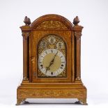 An impressive late Victorian rosewood and marquetry inlaid dome-top bracket clock, with bronze