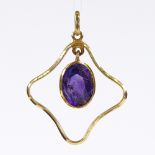 An unmarked gold amethyst pendant, height excluding bale 24.5mm, 2.7g