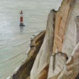 Bryan Senior (born 1935), oil on canvas, lighthouse Beachy Head 1998, signed with Exhibition label