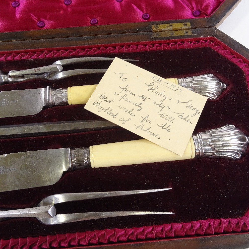 A good quality Victorian 5-piece ivory and silver-handled carving set, by Harrison Brothers and - Image 4 of 5