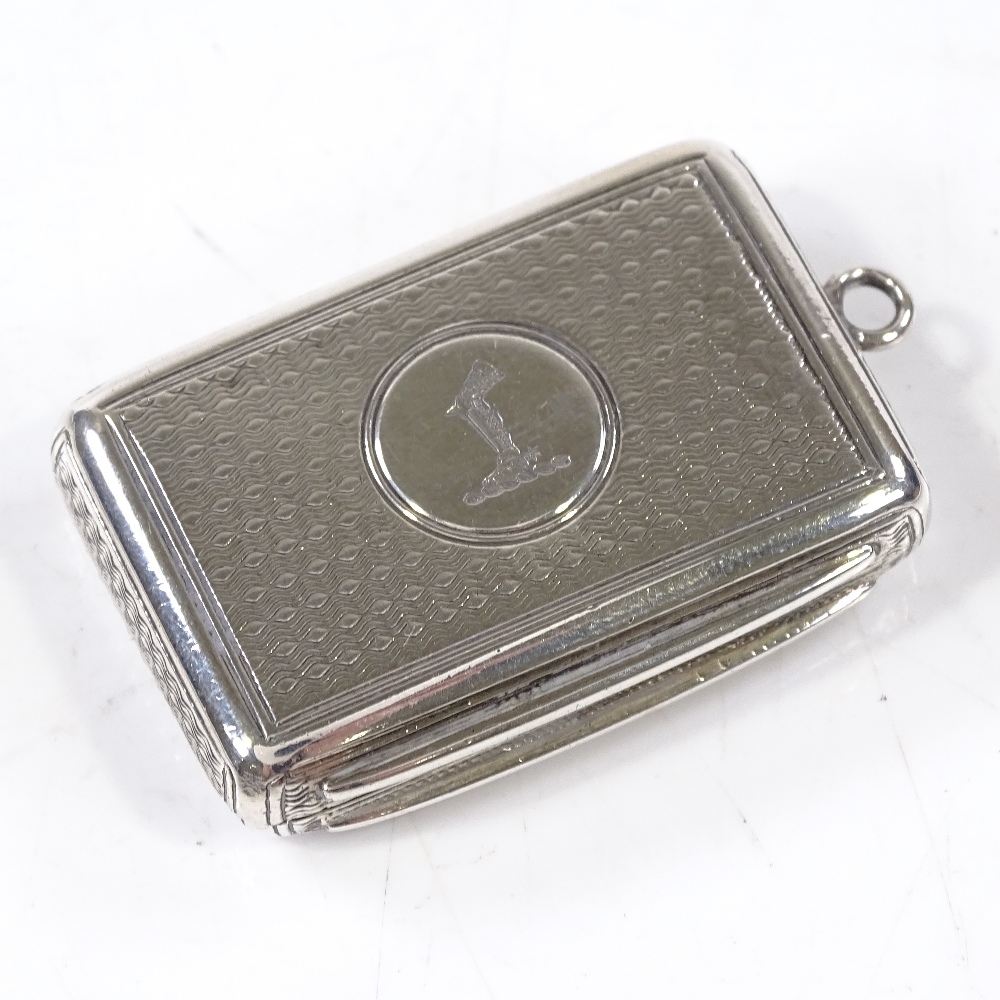 A Victorian rectangular silver vinaigrette, with engine turned decoration, by Wright & Davies, - Image 2 of 3