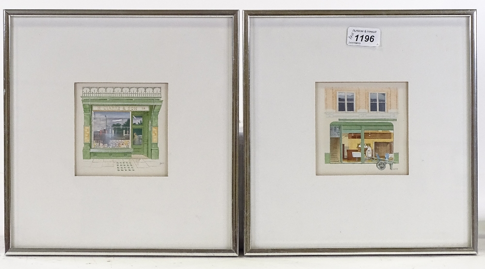 A pair of miniature watercolours, studies of shop fronts, signed with monograms DMT, Royal Academy - Image 3 of 4