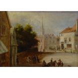 19th century English School, oil on canvas, street scene Chichester, unsigned, 12" x 15.5", framed