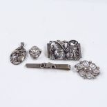 A group of Danish sterling silver brooches, a pendant etc (5)