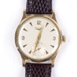 LONGINES - a 9ct gold wristwatch, circa 1960s, 17 jewel mechanical movement, with quarterly Arabic