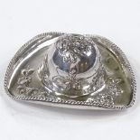 An Edwardian Continental silver hat design box, with relief embossed lady and flower decoration,