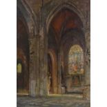 George Morrell, oil on canvas, Belgian church interior, 19" x 13", framed