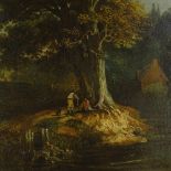 Attributed to John Constable, oil on board, figures on the banks of the River Stour, signed and