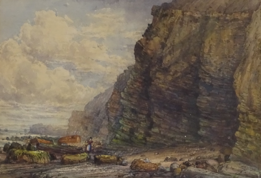 19th century watercolour, figure on the beach at Hastings, signed with monogram SPN, dated 1866,