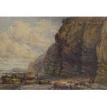 19th century watercolour, figure on the beach at Hastings, signed with monogram SPN, dated 1866,