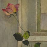 Mid-20th century, oil on panel, still life study, rose, signed with monogram, 24" x 12", framed