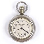 An American steel-cased open-face top-wind lever pocket watch, by The Waterbury Watch Company,