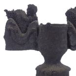 Colin Pearson (British 1923 - 2007), black basalt glaze pottery winged-form vase, maker's marks,