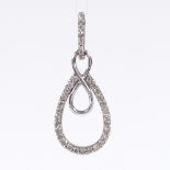 A 9ct white gold stylised diamond infinity pendant, total diamond content approx 0.31ct, overall