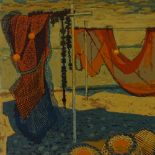 Alan Robinson (Canadian - born 1915), oil on board, drying fishing nets, signed with monogram, dated