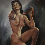 Gudrun Sibbons (born 1925), oil on board, seated nude, signed, 16" x 20", framed