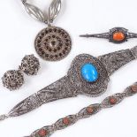 Various silver and stone set jewellery, including filigree bracelets etc