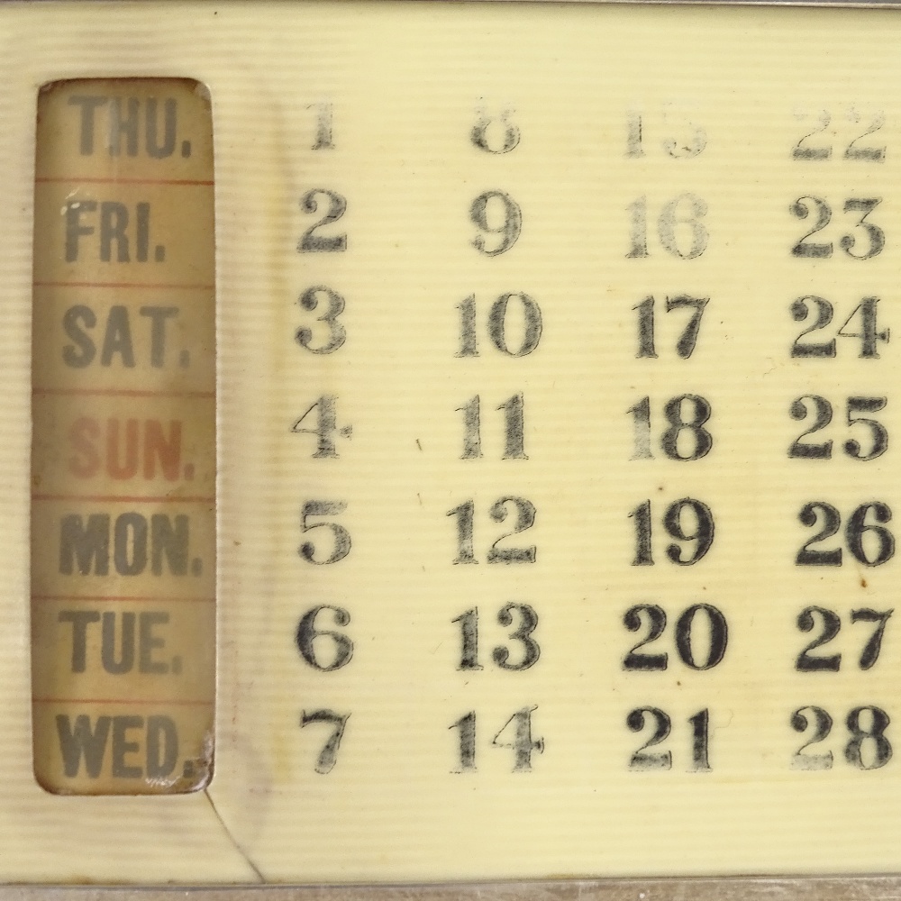 A rectangular silver-mounted ivorine desk calendar, with ivorine panelled back, maker's marks SIL, - Image 2 of 3