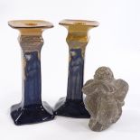 A carved hardstone abstract crouching figure, signed with monogram under base, height 10cm, and a
