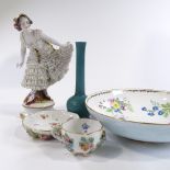 A group of Continental porcelain, including a Danish turquoise glaze narrow-necked vase, height