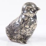 A novelty silver chick design pepperette, by Berthold Muller, with London import marks, height 6.
