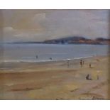 Pauline Brown, oil on board, beach scene, signed, 4.5" x 5.5", framed