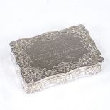 An early Victorian rectangular silver snuffbox, with all over engraved acanthus leaf decoration