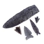 5 various flint arrowheads