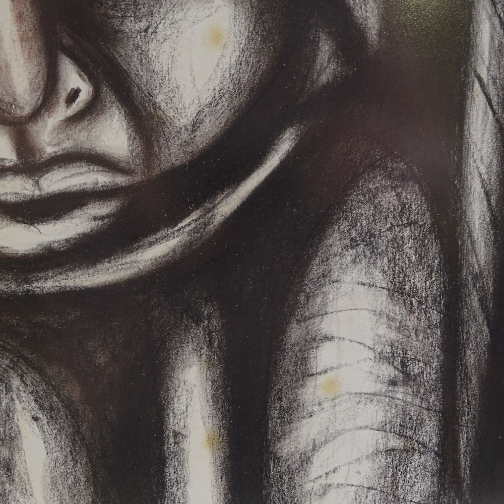 African School, mixed media, study of a miner, signed Pemba-Temba, 25" x 18", framed - Image 4 of 4