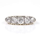 A Victorian 18ct gold graduated 5-stone diamond half-hoop ring, with rose-cut diamond spacers and