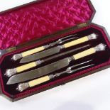 A good quality Victorian 5-piece ivory and silver-handled carving set, by Harrison Brothers and