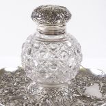 A Victorian silver and cut-glass desktop inkwell and stand, by Charles Boyton, hallmarks London