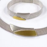 A stylised silver and silver-gilt mesh collar necklace, length 40cm, together with a matching
