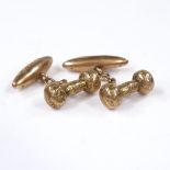 A pair of 9ct gold cufflinks, with foliate engraved decoration, dumbbell panel length 19.3mm, 3.5g