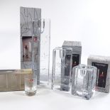 Iittala Finland, 3 glass Arkipelago candlesticks, and a set of Iittala shot glasses, all boxed
