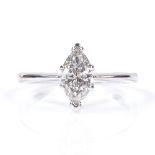 A 0.75ct marquise-cut solitaire diamond ring, in 18ct white gold settings, size L, 3.1g