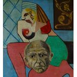 Sergio Salvagnini, oil on canvas, homage to Picasso, 1968, signed, 36" x 28", framed