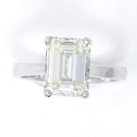 A stunning 3ct emerald-cut solitaire diamond ring, platinum setting, clarity approx VS, colour