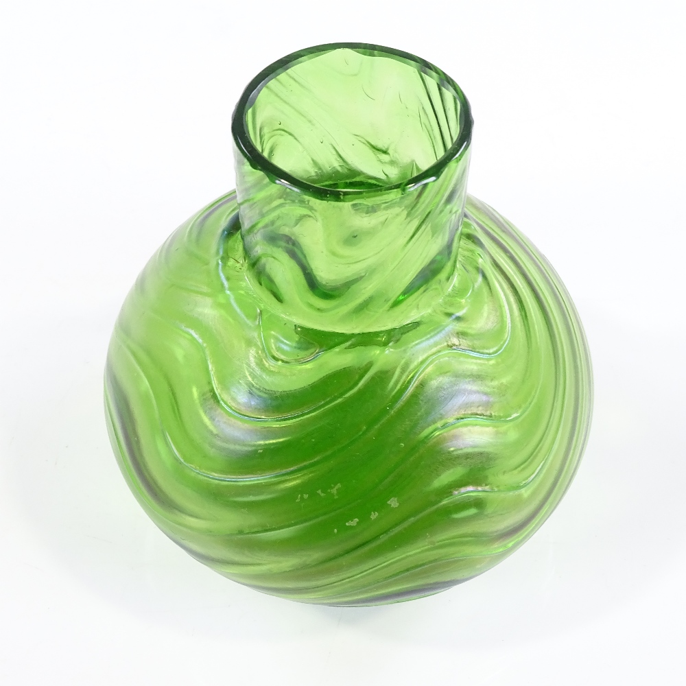 Loetz iridescent green ribbed glass vase, height 12cm - Image 3 of 3