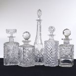 5 various cut-glass decanters
