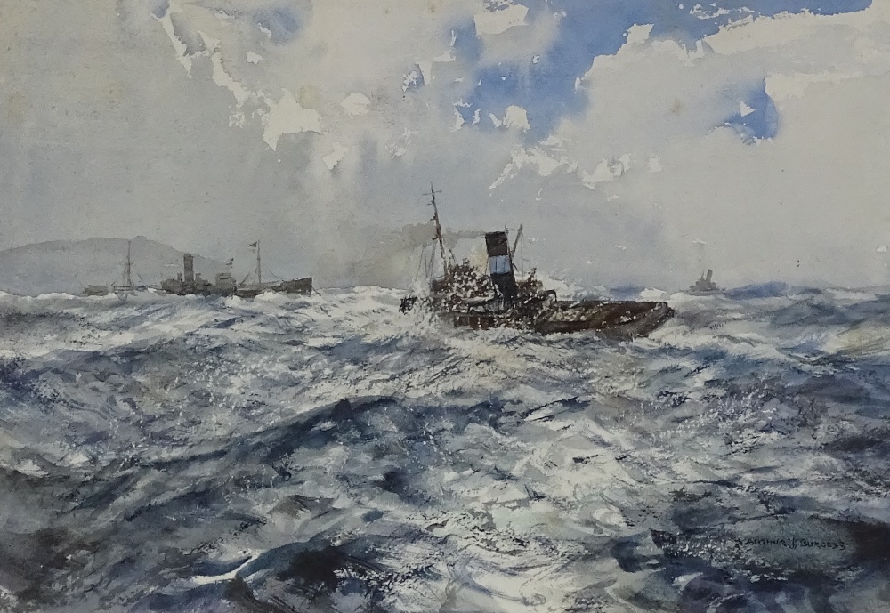 Arthur Burgess RI ROI (1879 - 1957), watercolour, To The Rescue, signed, 11" x 15", Exhibition label