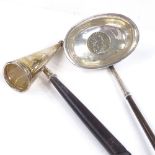 A Georgian silver and whale bone-handled toddy ladle, together with a Mappin & Webb silver and
