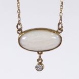 A 9ct gold opal and diamond pendant necklace, on 9ct chain, opal length 22mm, chain length 42cm, 5.